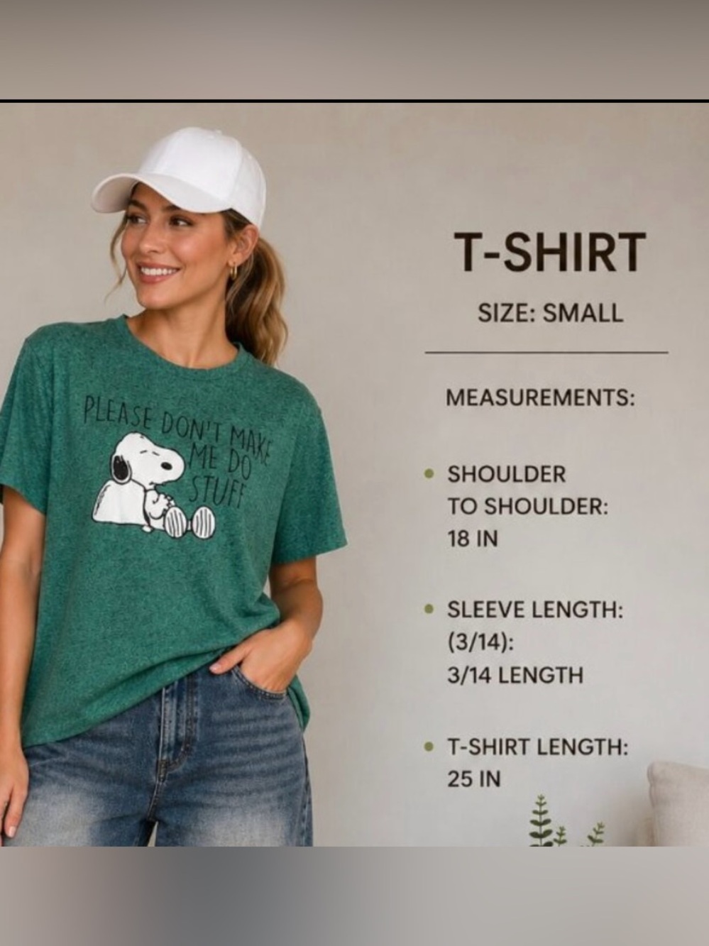 Peanuts Snoopy Graphic Tee Green Heather Size Small | Casual Relaxed Fit
